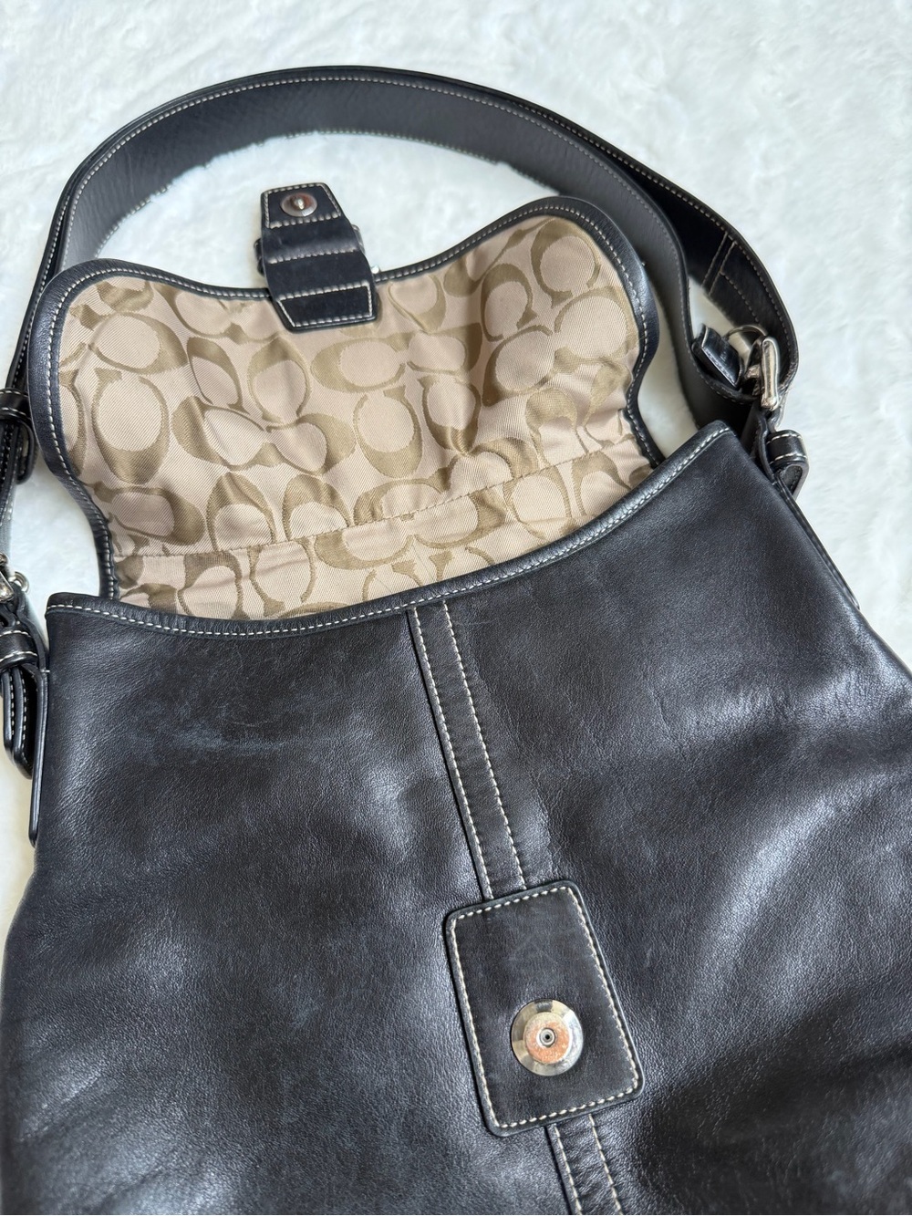 Coach Black Leather Shoulder Bag with Buckle Detail - Picture 9 of 16